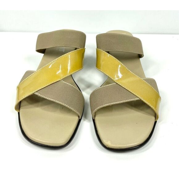 Munro Gold Beige Patent Criss Cross Slip On Stretch Sandals Block Women 8.5 - Picture 2 of 10
